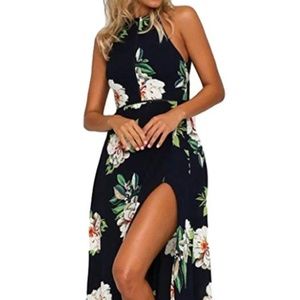 Halter Neck Maxi Dress Floral Print